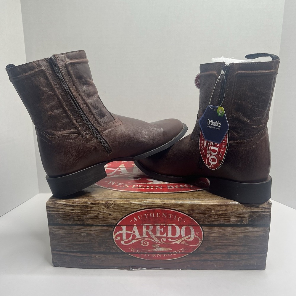 LAREDO Men's 9 D Brown Leather Side Zipper Western Cowboy Boots 62084 NIB